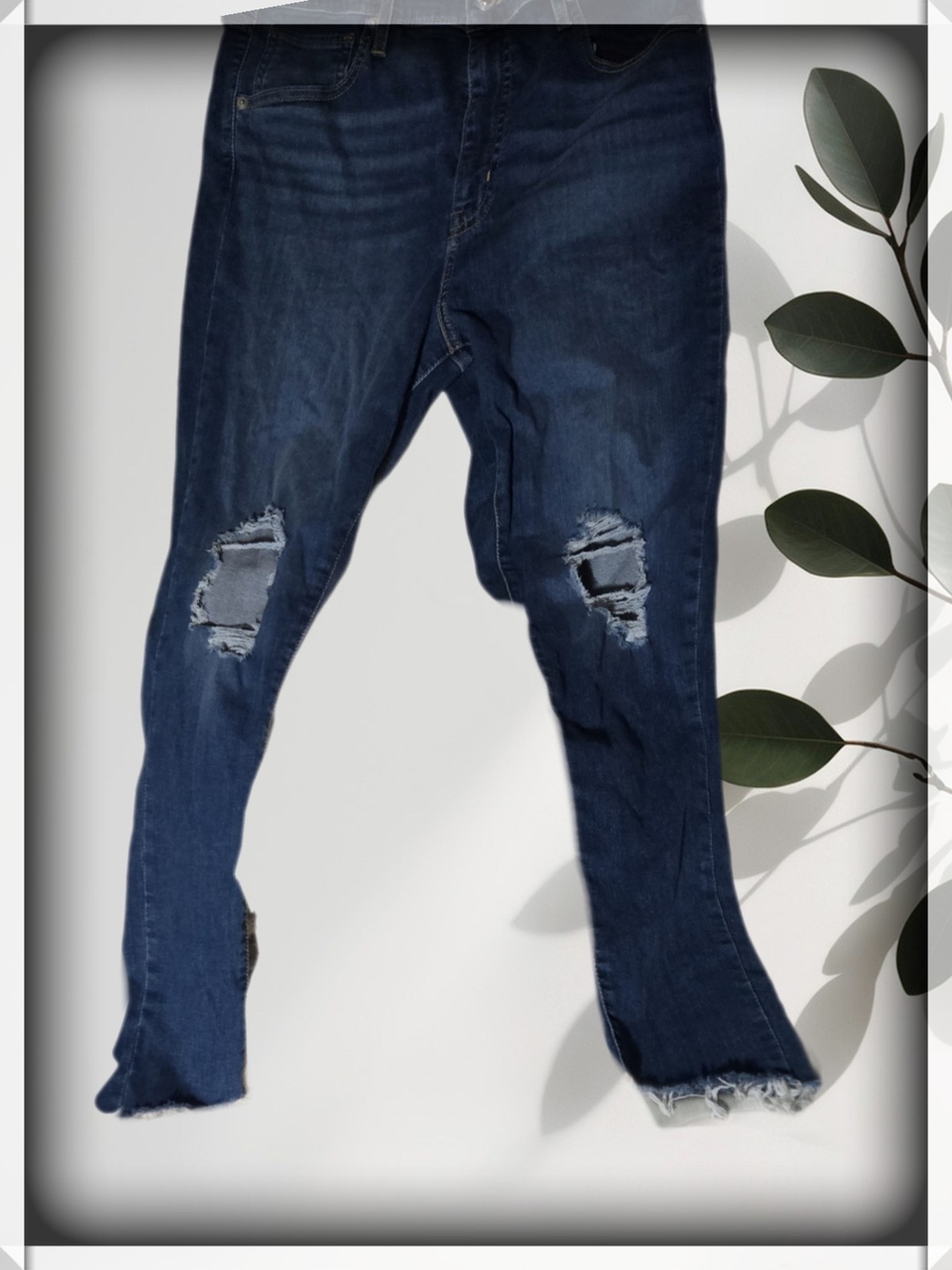 Women's Dark Blue Distressed Ripped Jeans